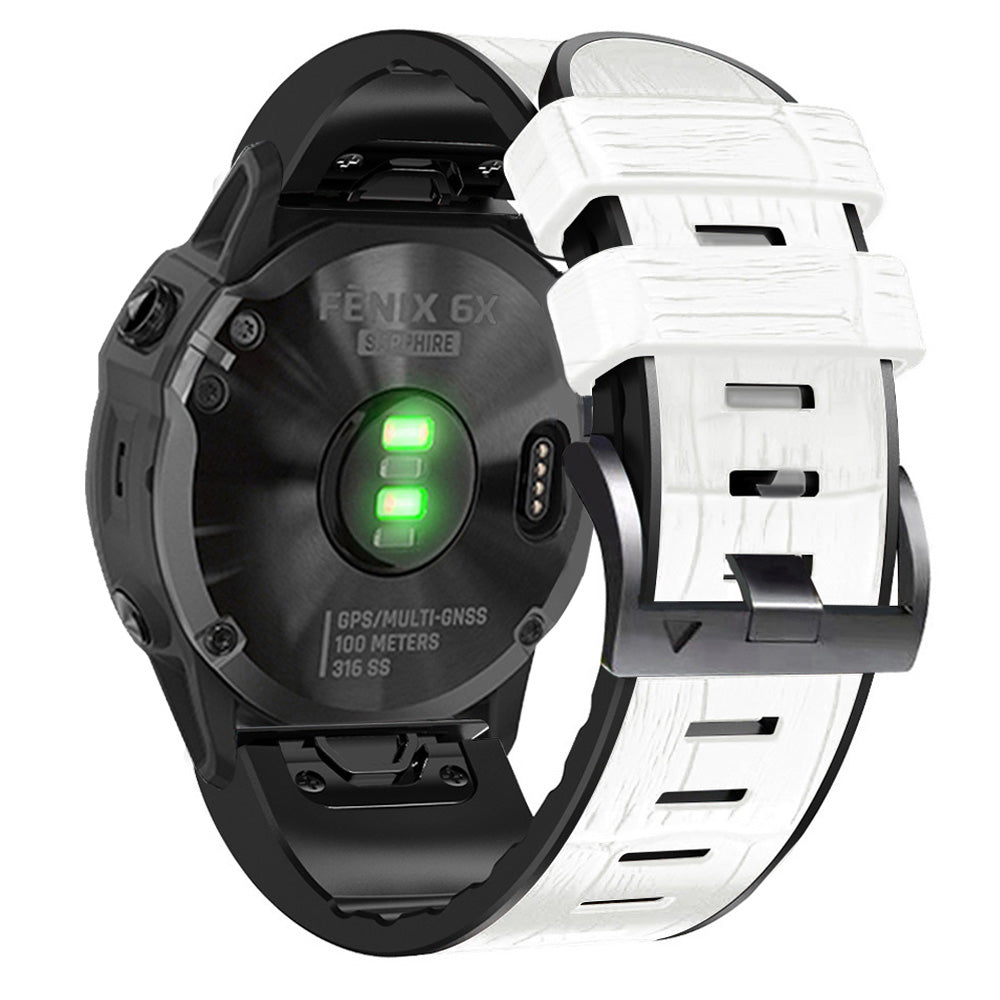 For Garmin Fenix 7X 6X Pro Tactix 7 26mm Crocodile Texture Leather Coated Silicone Watchband Wrist Strap Replacement