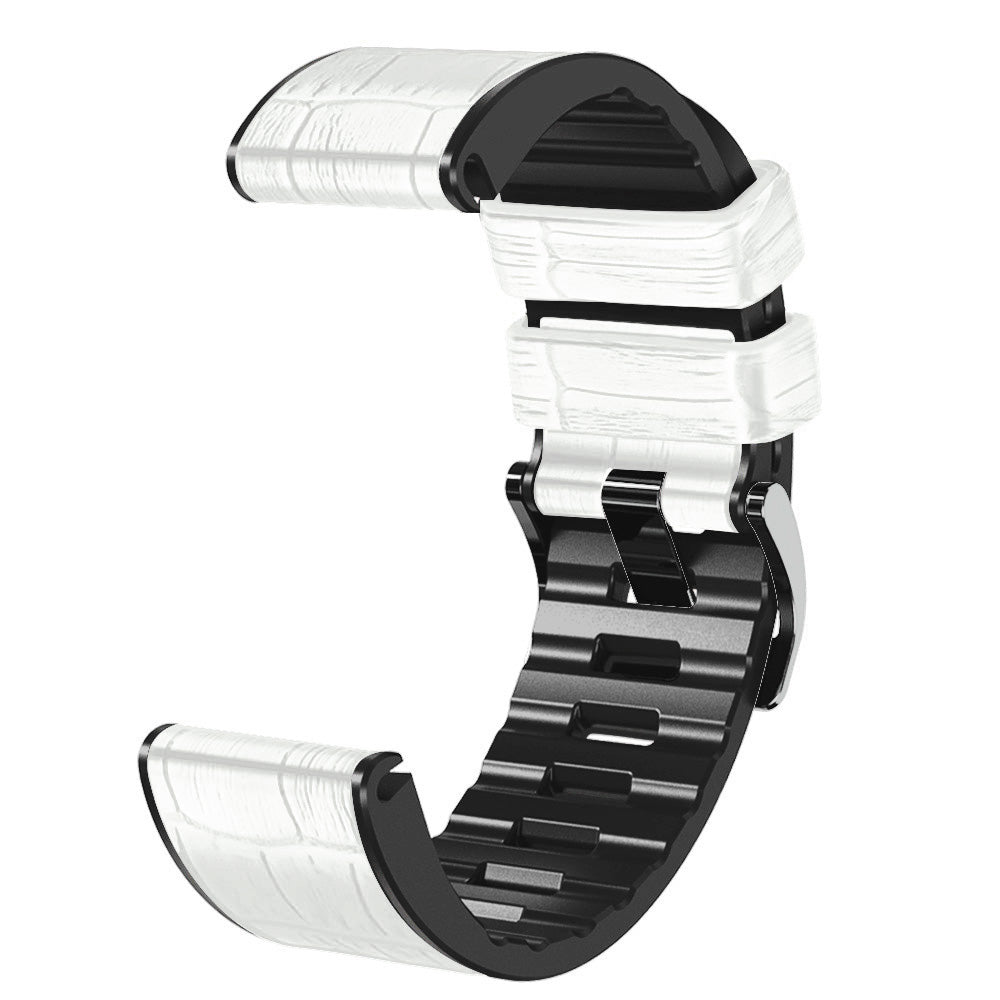 For Garmin Fenix 7X 6X Pro Tactix 7 26mm Crocodile Texture Leather Coated Silicone Watchband Wrist Strap Replacement