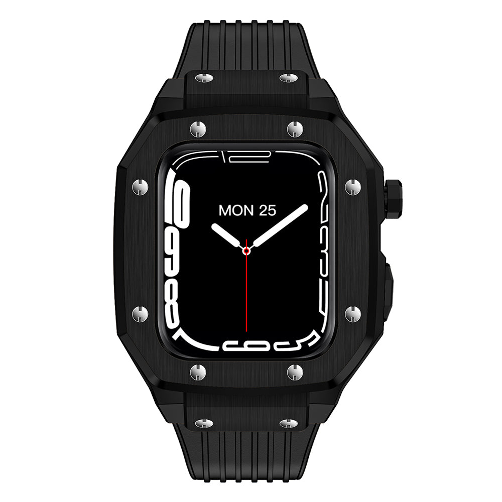 For Apple Watch Series 7 45mm SE 44mm SE (2022) 44mm Series 4 5 6 44mm Anti-scratch Silicone Wrist Strap One-piece Watch Band + Metal Watch Case