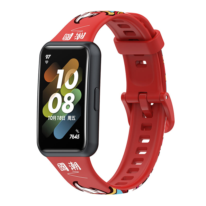 Pattern Printing Watch Strap for Huawei Band 7 Adjustable TPU Wrist Band Replacement Bracelet