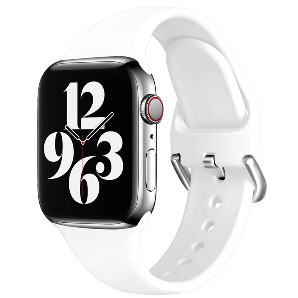 For Apple Watch Series 9 8 7 41mm 6 5 4 SE (2023) SE(2022) SE 40mm 3 2 1 38mm Soft Silicone Watch Band Adjustable Wrist Strap with Silver Pin Buckle
