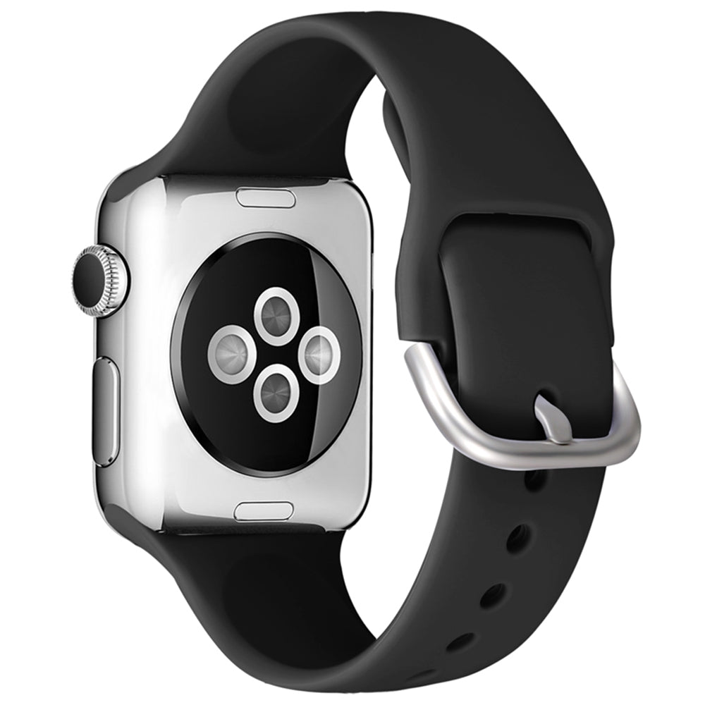 For Apple Watch Series 9 8 7 41mm 6 5 4 SE (2023) SE(2022) SE 40mm 3 2 1 38mm Soft Silicone Watch Band Adjustable Wrist Strap with Silver Pin Buckle