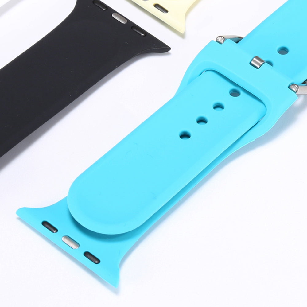 For Apple Watch Series 9 8 7 41mm 6 5 4 SE (2023) SE(2022) SE 40mm 3 2 1 38mm Soft Silicone Watch Band Adjustable Wrist Strap with Silver Pin Buckle