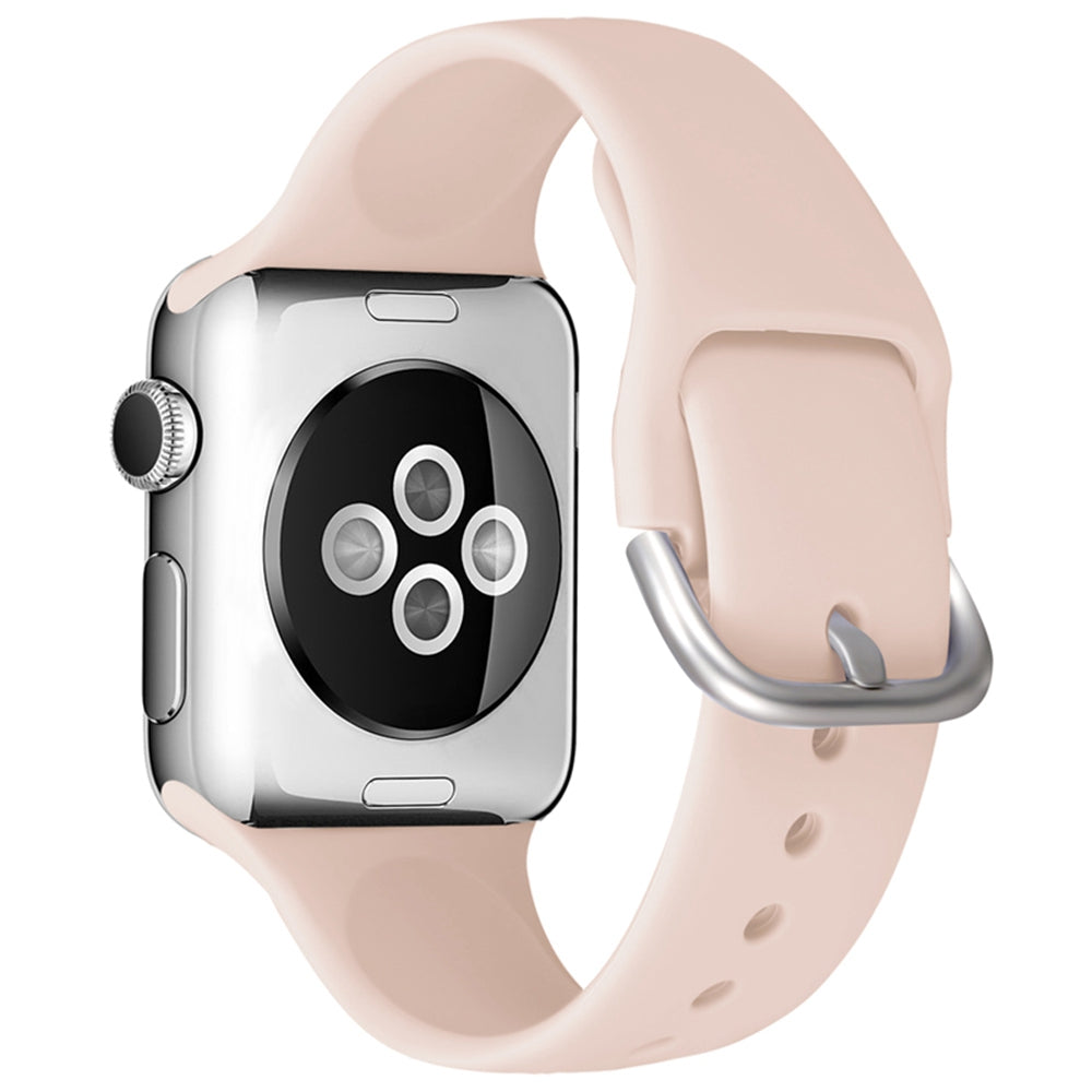 For Apple Watch Series 9 8 7 41mm 6 5 4 SE (2023) SE(2022) SE 40mm 3 2 1 38mm Soft Silicone Watch Band Adjustable Wrist Strap with Silver Pin Buckle
