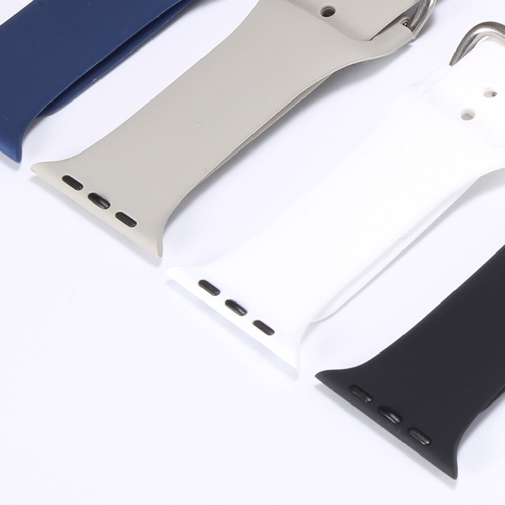 For Apple Watch Series 9 8 7 41mm 6 5 4 SE (2023) SE(2022) SE 40mm 3 2 1 38mm Soft Silicone Watch Band Adjustable Wrist Strap with Silver Pin Buckle
