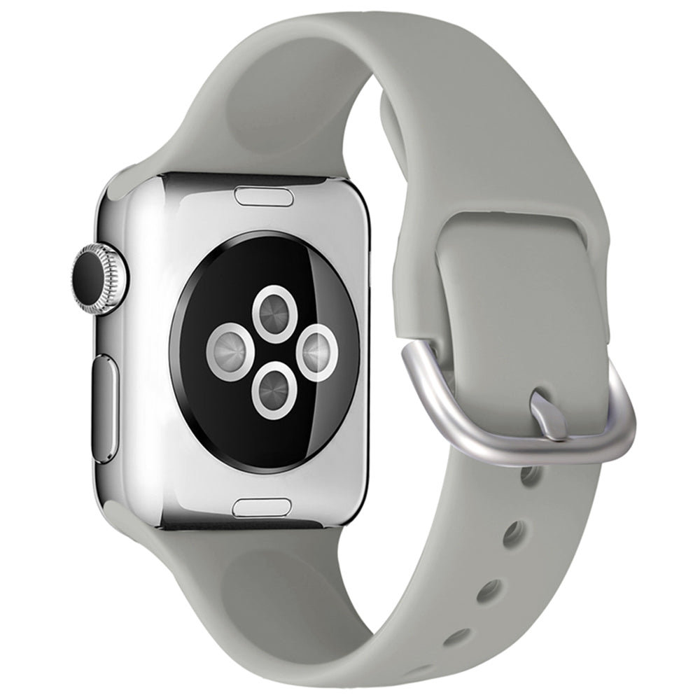 For Apple Watch Series 9 8 7 41mm 6 5 4 SE (2023) SE(2022) SE 40mm 3 2 1 38mm Soft Silicone Watch Band Adjustable Wrist Strap with Silver Pin Buckle