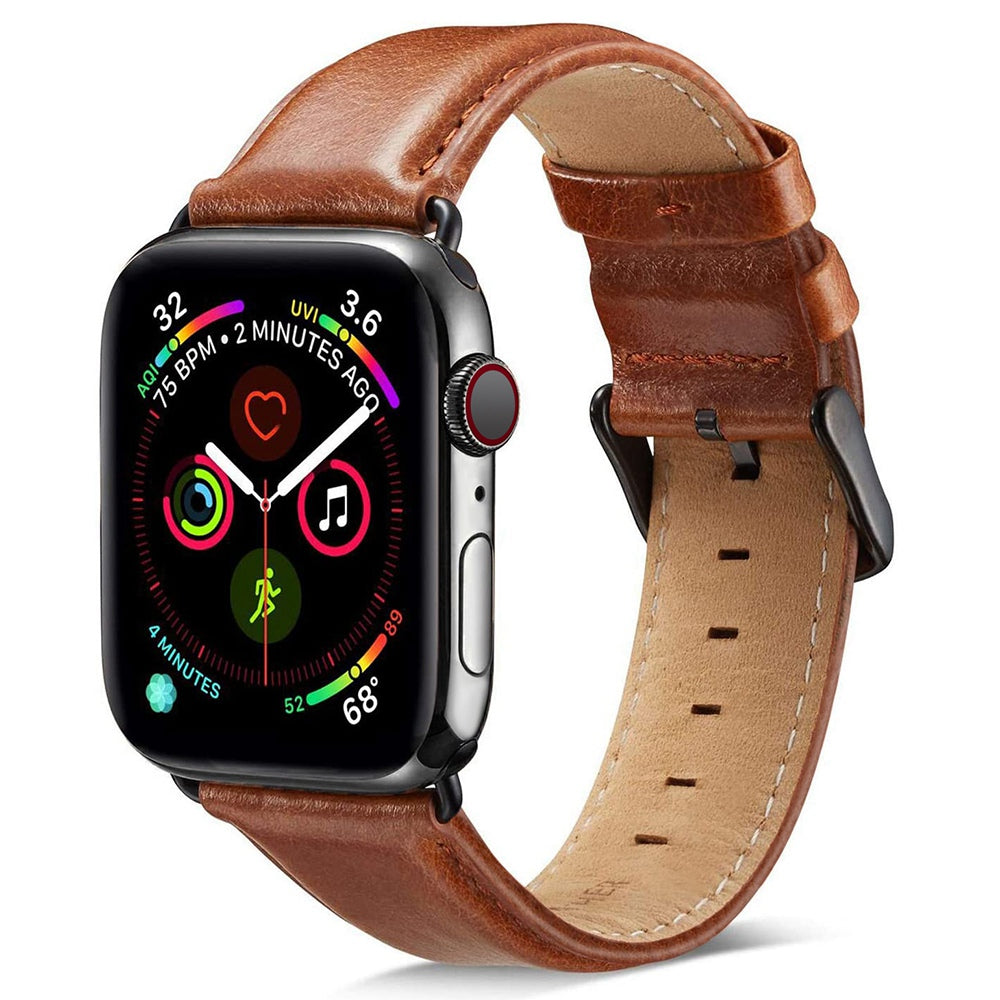 A011 For Apple Watch Ultra 2 49mm Series 9 45mm SE (2023) 44mm Ultra 49mm Series 8 45mm 7 45mm 6 5 4 SE 44mm SE (2022) 44mm 3 2 1 42mm Crazy Horse Texture Cowhide Leather Wrist Band Smartwatch Replacement Strap