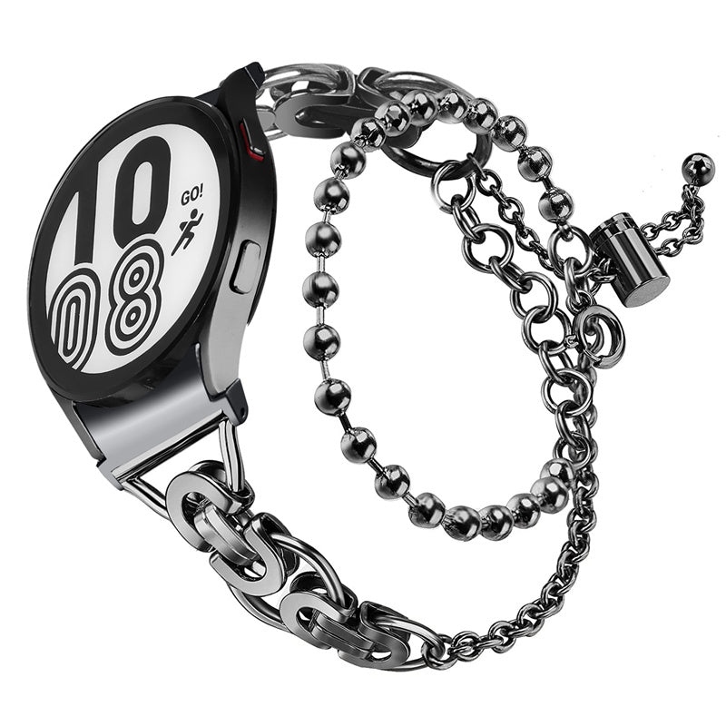 For Samsung Galaxy Watch4 Active 40mm 44mm Watch4 Classic 46mm 42mm Stylish Bead Decor Dual Circle Watch Band Stainless Steel Bracelet Wristband Strap