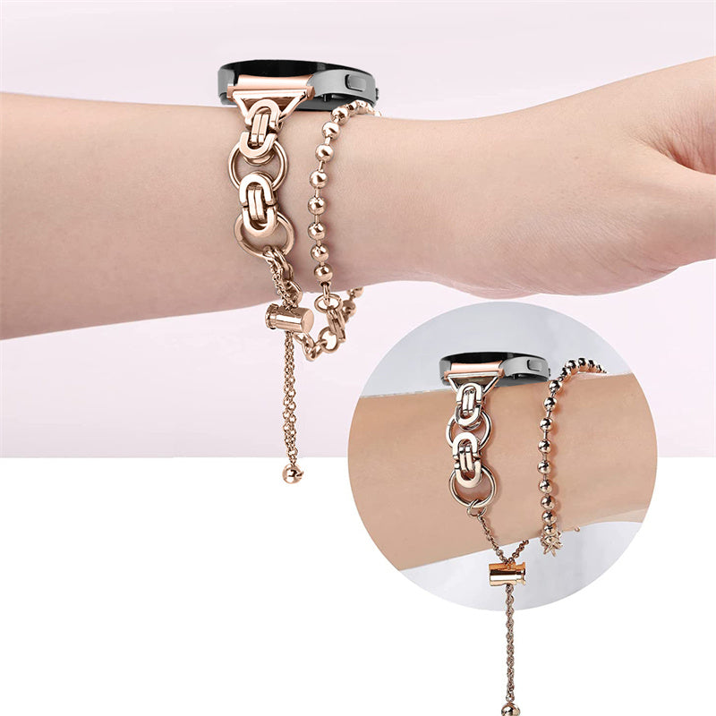 For Samsung Galaxy Watch4 Active 40mm 44mm Watch4 Classic 46mm 42mm Stylish Bead Decor Dual Circle Watch Band Stainless Steel Bracelet Wristband Strap