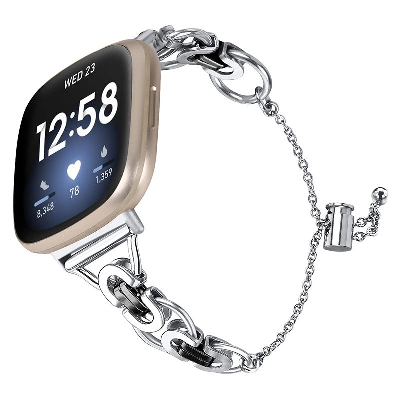 For Fitbit Versa 3 Fitbit Sense Stainless Steel Watch Band Replacement Single Circle Design Wrist Strap 20mm