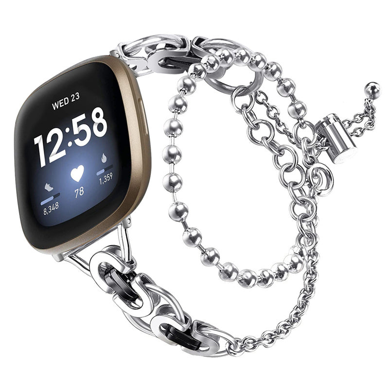 For Fitbit Versa 3 Fitbit Sense Stainless Steel Double Circle Design Hollow Out Smart Watch Band Wrist Strap 20mm