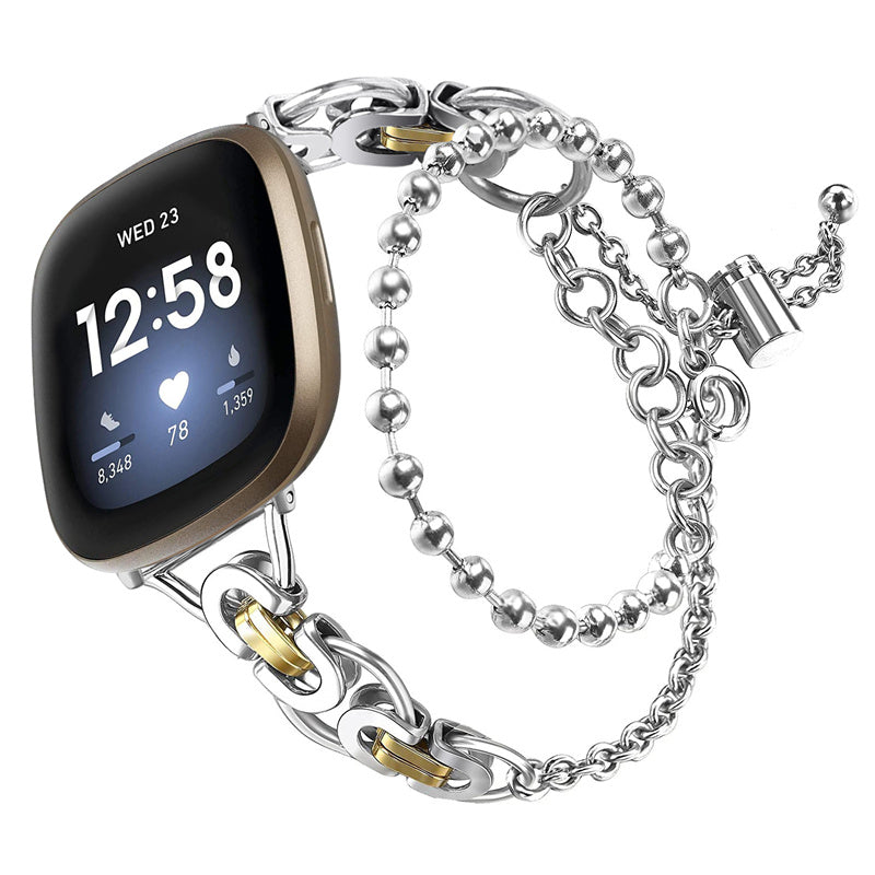 For Fitbit Versa 3 Fitbit Sense Stainless Steel Double Circle Design Hollow Out Smart Watch Band Wrist Strap 20mm