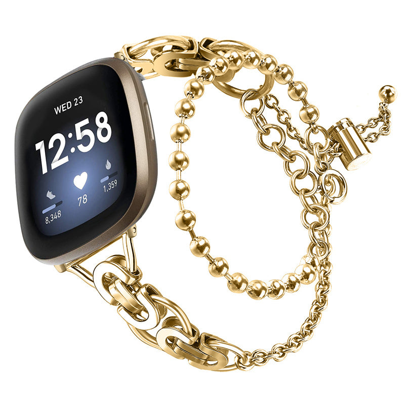 For Fitbit Versa 3 Fitbit Sense Stainless Steel Double Circle Design Hollow Out Smart Watch Band Wrist Strap 20mm