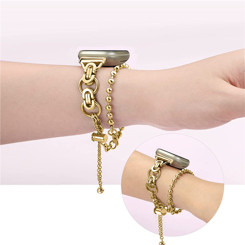 For Fitbit Versa 3 Fitbit Sense Stainless Steel Double Circle Design Hollow Out Smart Watch Band Wrist Strap 20mm
