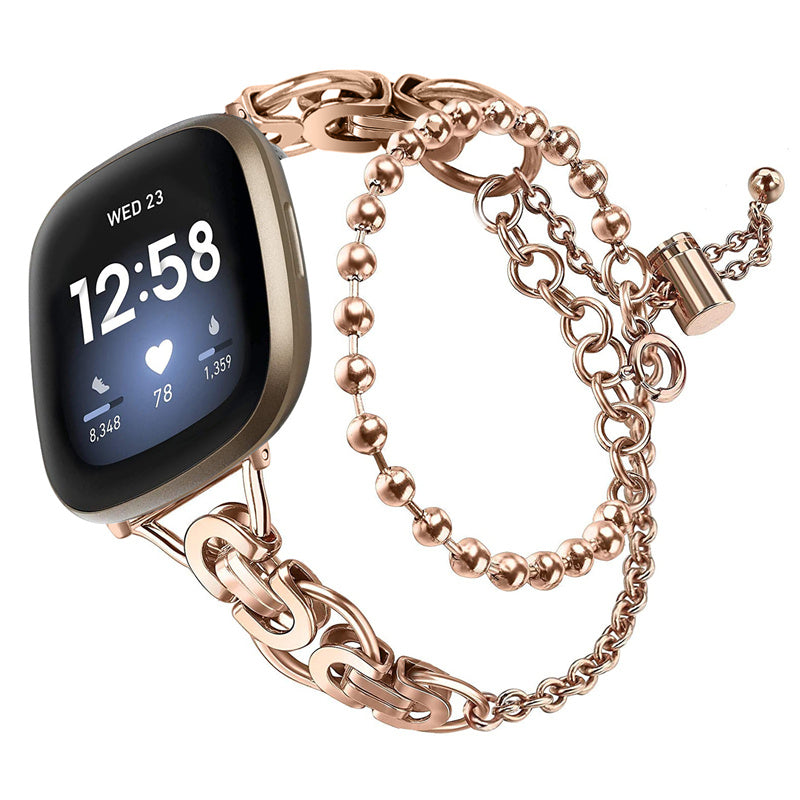 For Fitbit Versa 3 Fitbit Sense Stainless Steel Double Circle Design Hollow Out Smart Watch Band Wrist Strap 20mm