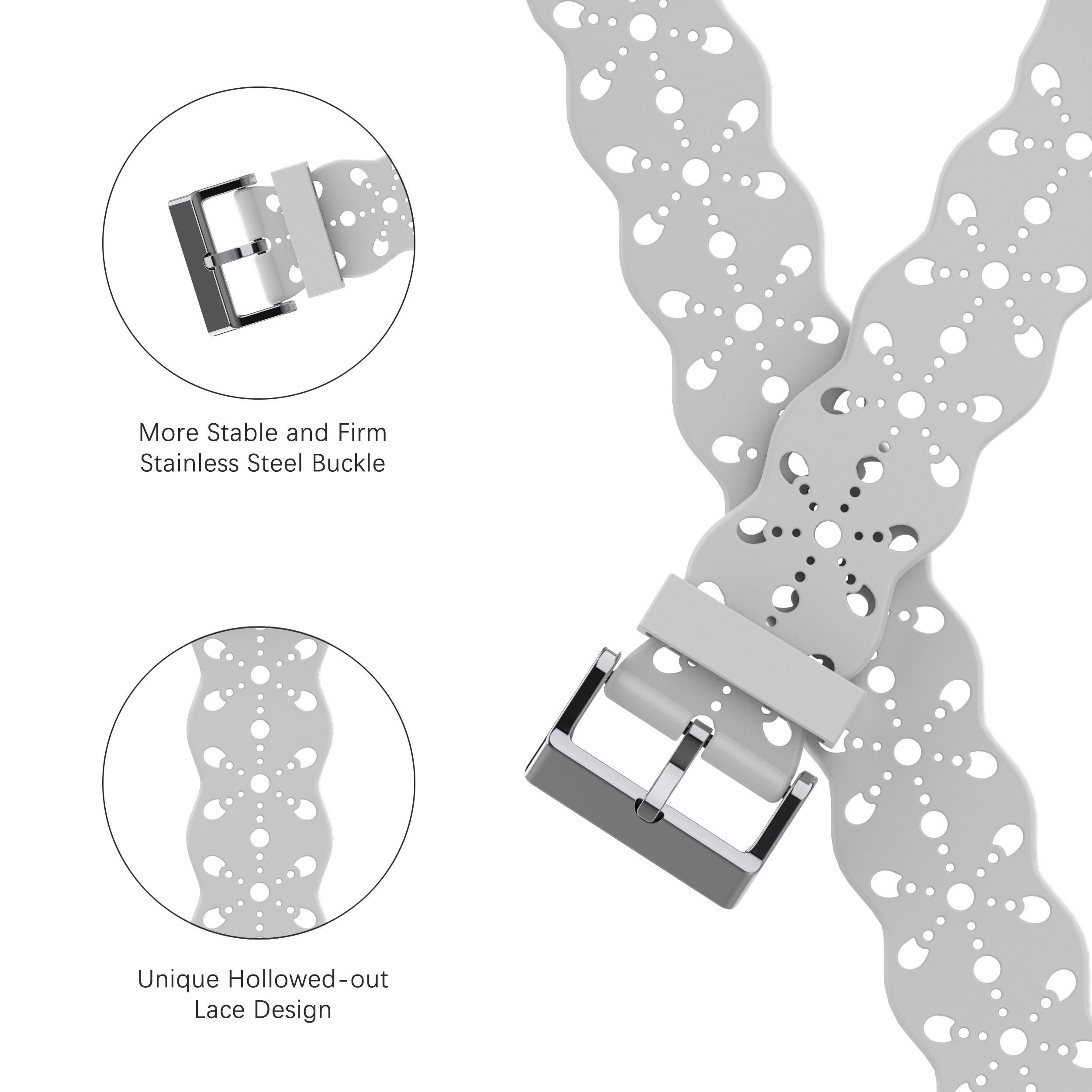 A057 For Apple Watch Series 9 8 7 41mm 6 5 4 SE (2023) SE(2022) SE 40mm 3 2 1 38mm Silicone Watch Band Hollow-out Flower Pattern Wrist Strap Replacement
