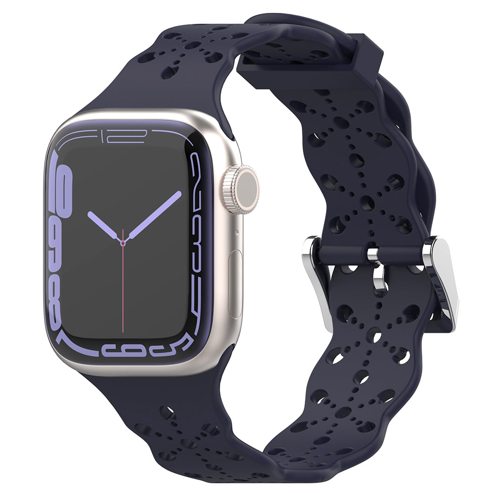 A057 For Apple Watch Ultra 2 49mm Series 9 45mm SE (2023) 44mm Ultra 49mm Series 8 7 45mm Series 6 5 4 SE 44mm SE (2022) 44mm Series 3 2 1 42mm Hollow-out Flower Pattern Watch Strap Adjustable Silicone Replacement Band