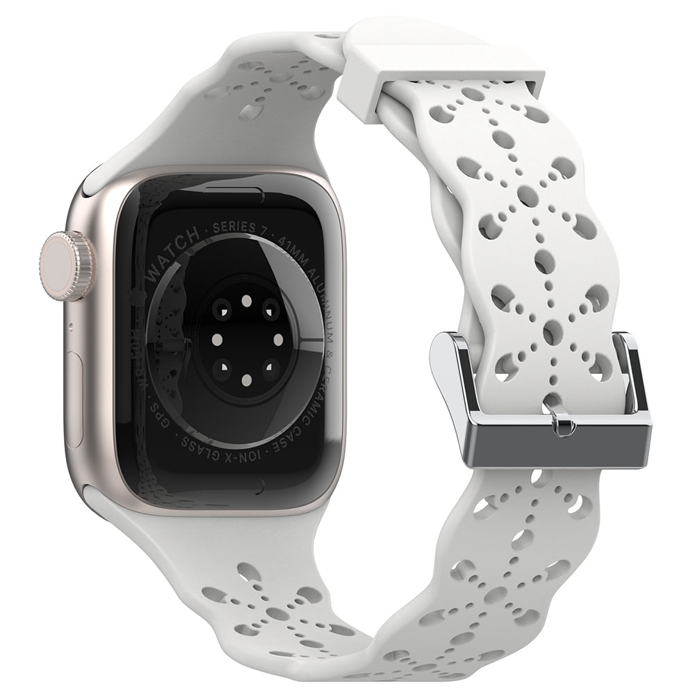 A057 For Apple Watch Ultra 2 49mm Series 9 45mm SE (2023) 44mm Ultra 49mm Series 8 7 45mm Series 6 5 4 SE 44mm SE (2022) 44mm Series 3 2 1 42mm Hollow-out Flower Pattern Watch Strap Adjustable Silicone Replacement Band