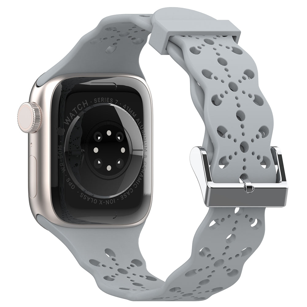 A057 For Apple Watch Ultra 2 49mm Series 9 45mm SE (2023) 44mm Ultra 49mm Series 8 7 45mm Series 6 5 4 SE 44mm SE (2022) 44mm Series 3 2 1 42mm Hollow-out Flower Pattern Watch Strap Adjustable Silicone Replacement Band