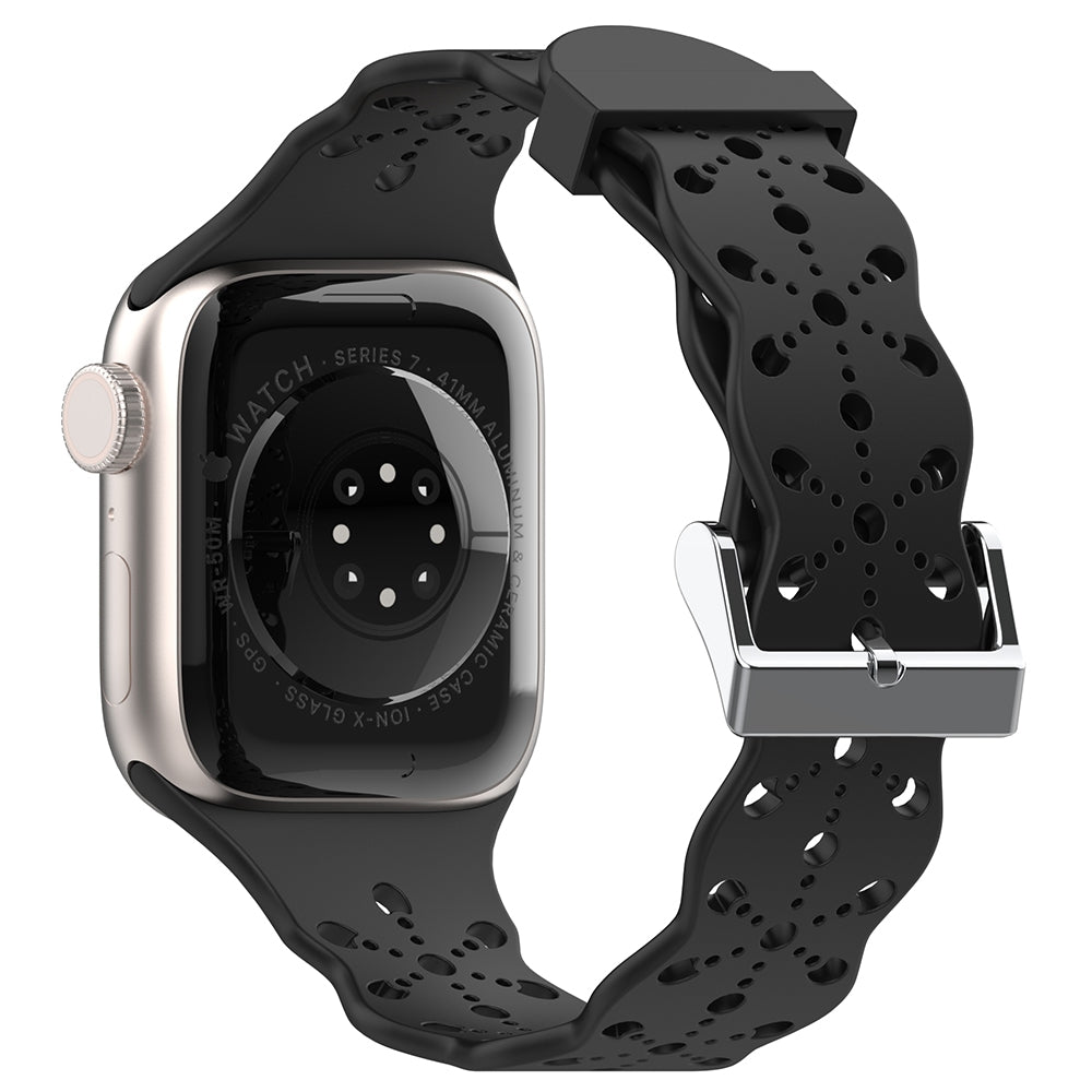 A057 For Apple Watch Ultra 2 49mm Series 9 45mm SE (2023) 44mm Ultra 49mm Series 8 7 45mm Series 6 5 4 SE 44mm SE (2022) 44mm Series 3 2 1 42mm Hollow-out Flower Pattern Watch Strap Adjustable Silicone Replacement Band
