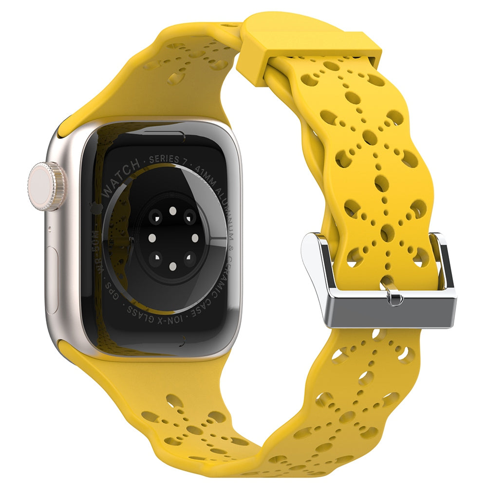 A057 For Apple Watch Ultra 2 49mm Series 9 45mm SE (2023) 44mm Ultra 49mm Series 8 7 45mm Series 6 5 4 SE 44mm SE (2022) 44mm Series 3 2 1 42mm Hollow-out Flower Pattern Watch Strap Adjustable Silicone Replacement Band