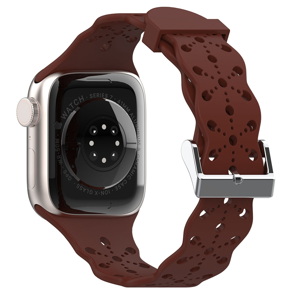 A057 For Apple Watch Ultra 2 49mm Series 9 45mm SE (2023) 44mm Ultra 49mm Series 8 7 45mm Series 6 5 4 SE 44mm SE (2022) 44mm Series 3 2 1 42mm Hollow-out Flower Pattern Watch Strap Adjustable Silicone Replacement Band