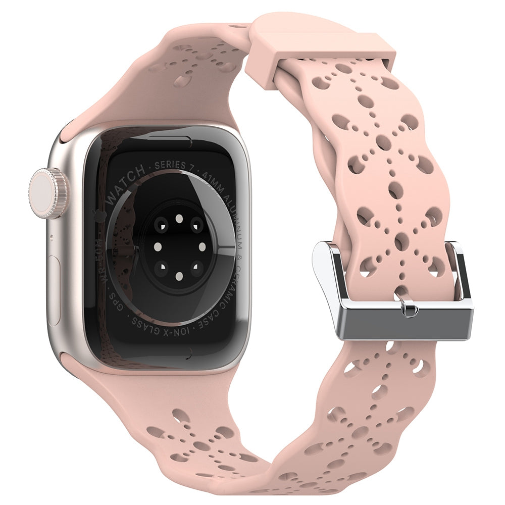 A057 For Apple Watch Ultra 2 49mm Series 9 45mm SE (2023) 44mm Ultra 49mm Series 8 7 45mm Series 6 5 4 SE 44mm SE (2022) 44mm Series 3 2 1 42mm Hollow-out Flower Pattern Watch Strap Adjustable Silicone Replacement Band