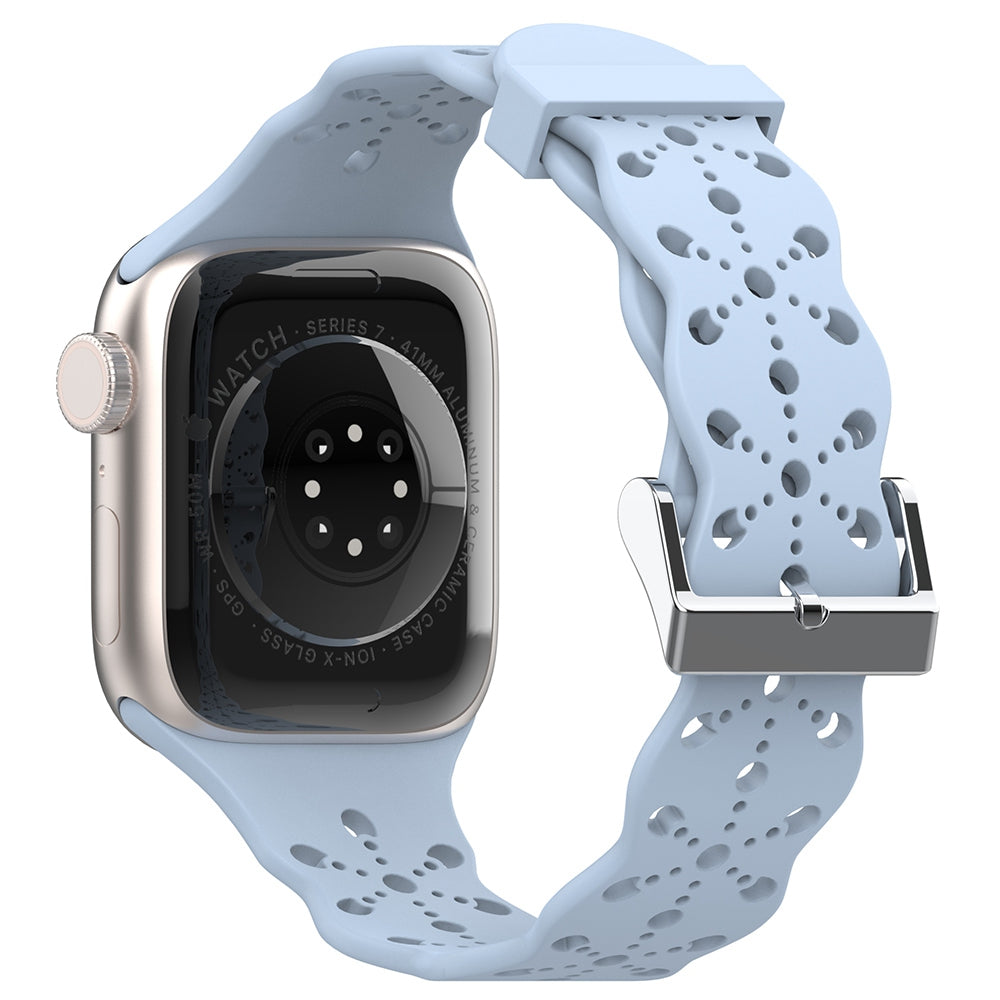 A057 For Apple Watch Ultra 2 49mm Series 9 45mm SE (2023) 44mm Ultra 49mm Series 8 7 45mm Series 6 5 4 SE 44mm SE (2022) 44mm Series 3 2 1 42mm Hollow-out Flower Pattern Watch Strap Adjustable Silicone Replacement Band