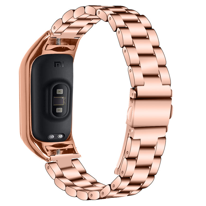 For Xiaomi Mi Band 7 Stainless Steel Three-bead Wrist Strap Replacement Watch Band with Foldable Buckle