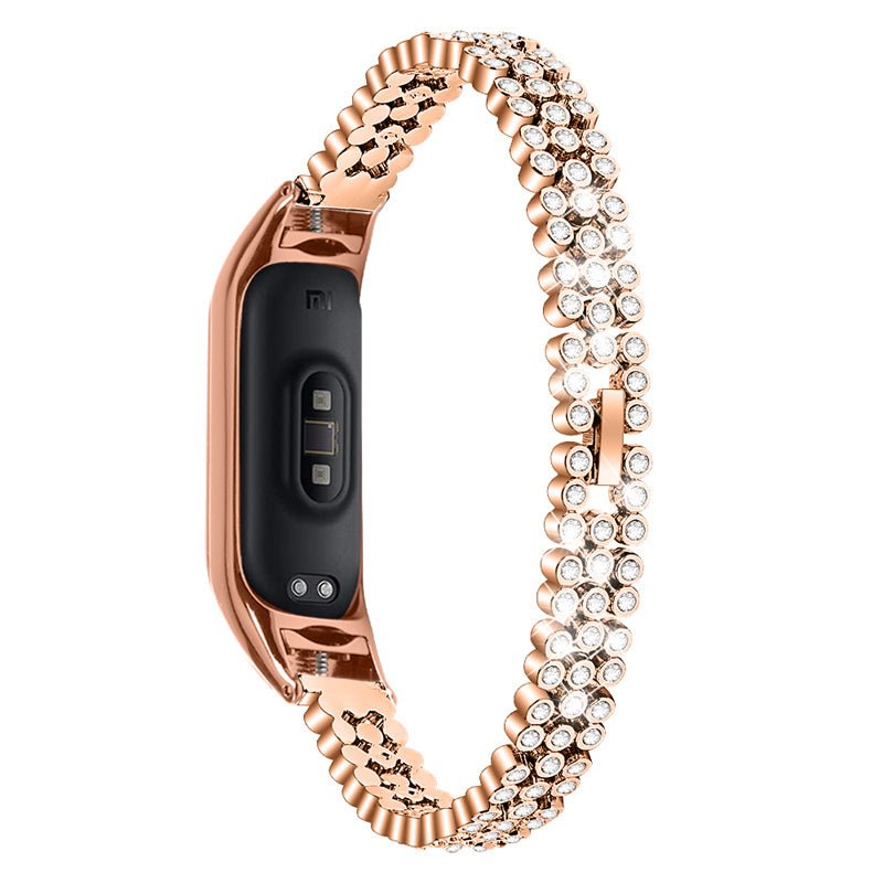 For Xiaomi Mi Band 7 Rhinestones Decor Replacement Strap Stainless Steel Round Beads Smart Watch Wristband