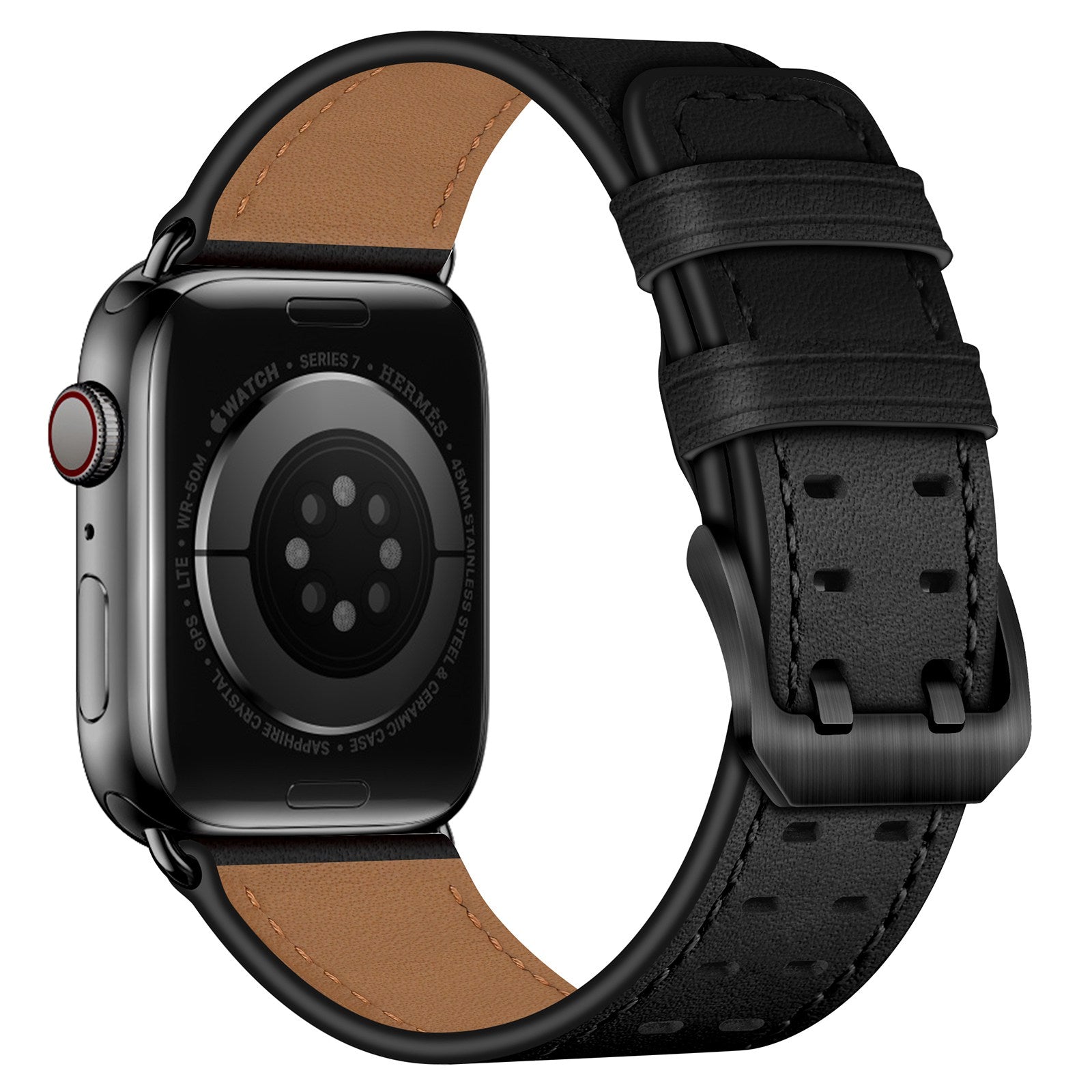 For Apple Watch Series 9 8 7 41mm 6 5 4 SE (2023) SE (2022) SE 40mm 3 2 1 38mm Watch Band Genuine Leather Strap with Stainless Steel Buckle Clasp