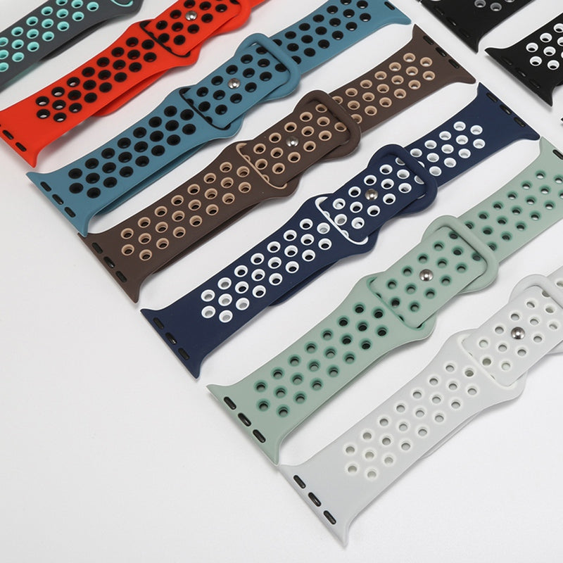 For Apple Watch Series 9 8 7 41mm 6 5 4 SE (2023) SE (2022) SE 40mm 3 2 1 38mm Silicone Watch Band Dual Color Adjustable Smartwatch Strap Size: S M