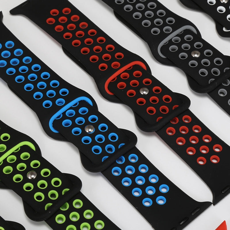For Apple Watch Series 9 8 7 41mm 6 5 4 SE (2023) SE (2022) SE 40mm 3 2 1 38mm Silicone Watch Band Dual Color Adjustable Smartwatch Strap Size: S M