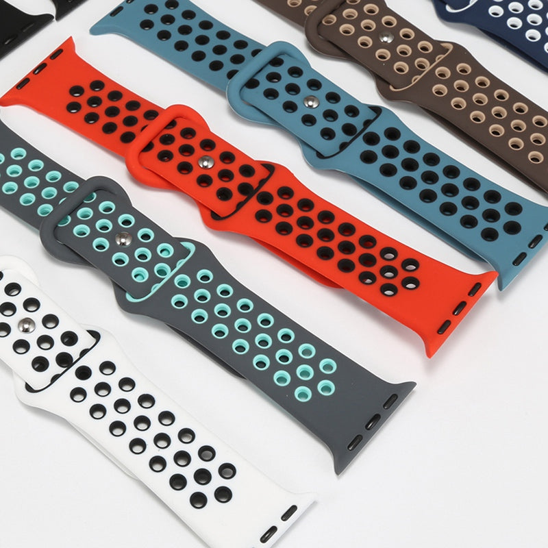 For Apple Watch Series 9 8 7 41mm 6 5 4 SE (2023) SE (2022) SE 40mm 3 2 1 38mm Silicone Watch Band Dual Color Adjustable Smartwatch Strap Size: S M