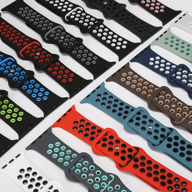 For Apple Watch Series 9 8 7 41mm 6 5 4 SE (2023) SE (2022) SE 40mm 3 2 1 38mm Silicone Watch Band Dual Color Adjustable Smartwatch Strap Size: S M