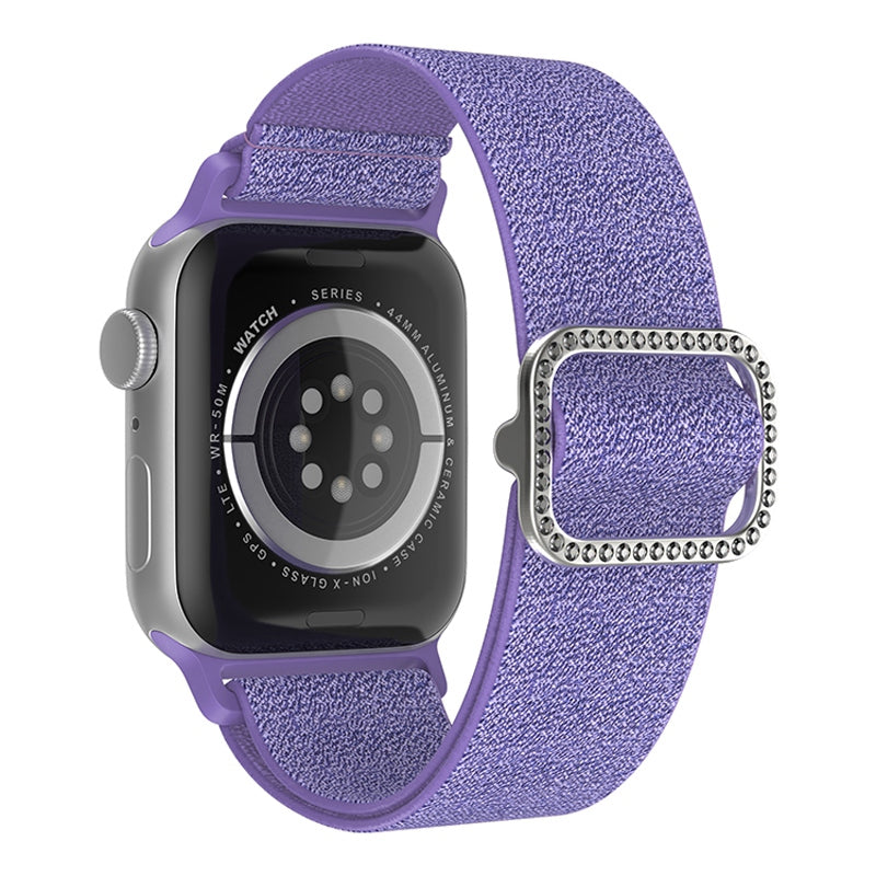 For Apple Watch Ultra 2 49mm Series 9 45mm SE (2023) 44mm Ultra 49mm Series 8 7 45mm Series 6 5 4 SE 44mm SE (2022) 44mm Series 3 2 1 42mm Glittery Stitching Nylon Watch Strap Wrist Band with Rhinestone Decor Buckle