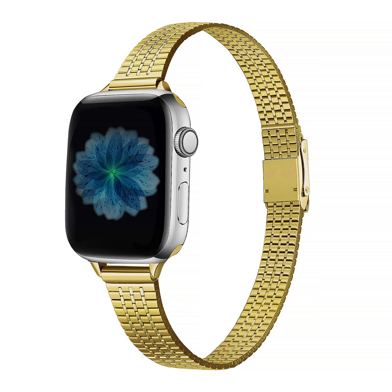 For Apple Watch Series 9 8 7 41mm 6 5 4 SE (2023) SE(2022) SE 40mm 3 2 1 38mm Stainless Steel Fashionable Smart Watch Band Wrist Strap with Dual-layer Buckle