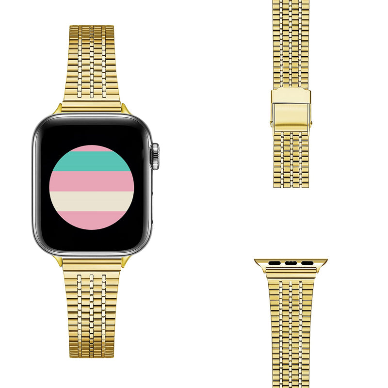 For Apple Watch Series 9 8 7 41mm 6 5 4 SE (2023) SE(2022) SE 40mm 3 2 1 38mm Stainless Steel Fashionable Smart Watch Band Wrist Strap with Dual-layer Buckle