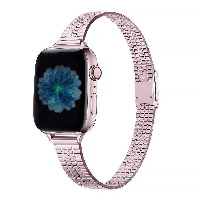 For Apple Watch Series 9 8 7 41mm 6 5 4 SE (2023) SE(2022) SE 40mm 3 2 1 38mm Stainless Steel Fashionable Smart Watch Band Wrist Strap with Dual-layer Buckle