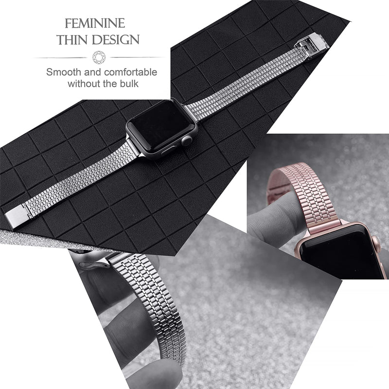 For Apple Watch Series 9 8 7 41mm 6 5 4 SE (2023) SE(2022) SE 40mm 3 2 1 38mm Stainless Steel Fashionable Smart Watch Band Wrist Strap with Dual-layer Buckle