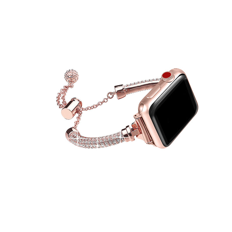 For Apple Watch Series 9 8 7 41mm 6 5 4 SE (2023) SE(2022) SE 40mm 3 2 1 38mm Stylish Bracelet Rhinestone Decor Metal Watch Band Wrist Strap Replacement