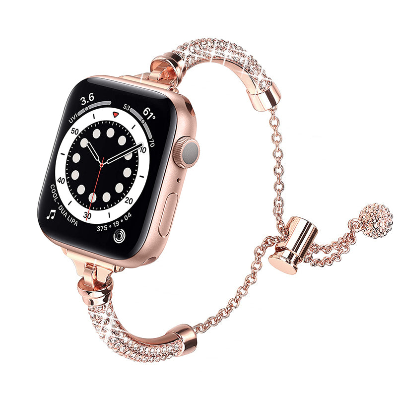 For Apple Watch Series 9 8 7 41mm 6 5 4 SE (2023) SE(2022) SE 40mm 3 2 1 38mm Stylish Bracelet Rhinestone Decor Metal Watch Band Wrist Strap Replacement