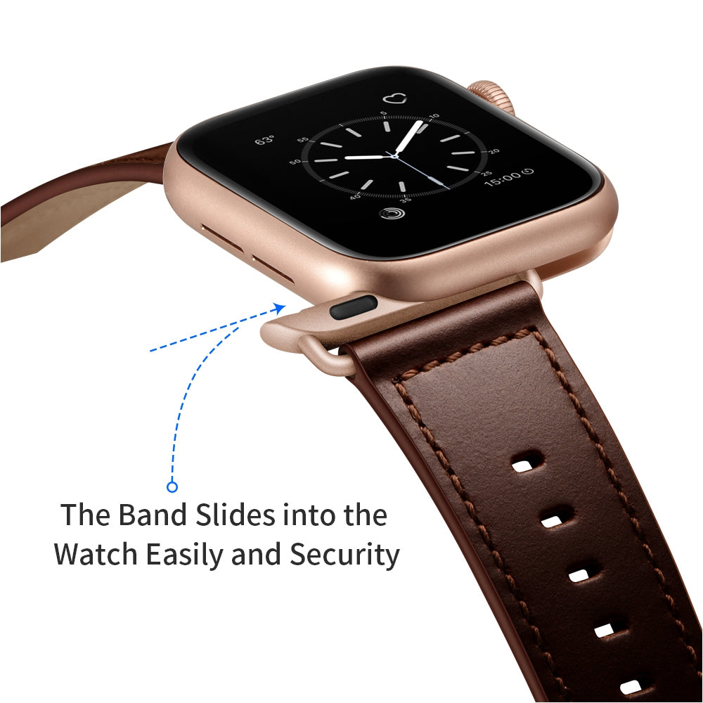 For Apple Watch Series 9 8 7 41mm SE (2023) SE (2020) SE 4 5 6 40mm 3 2 1 38mm Genuine Leather Watch Strap Replacement Wrist Band