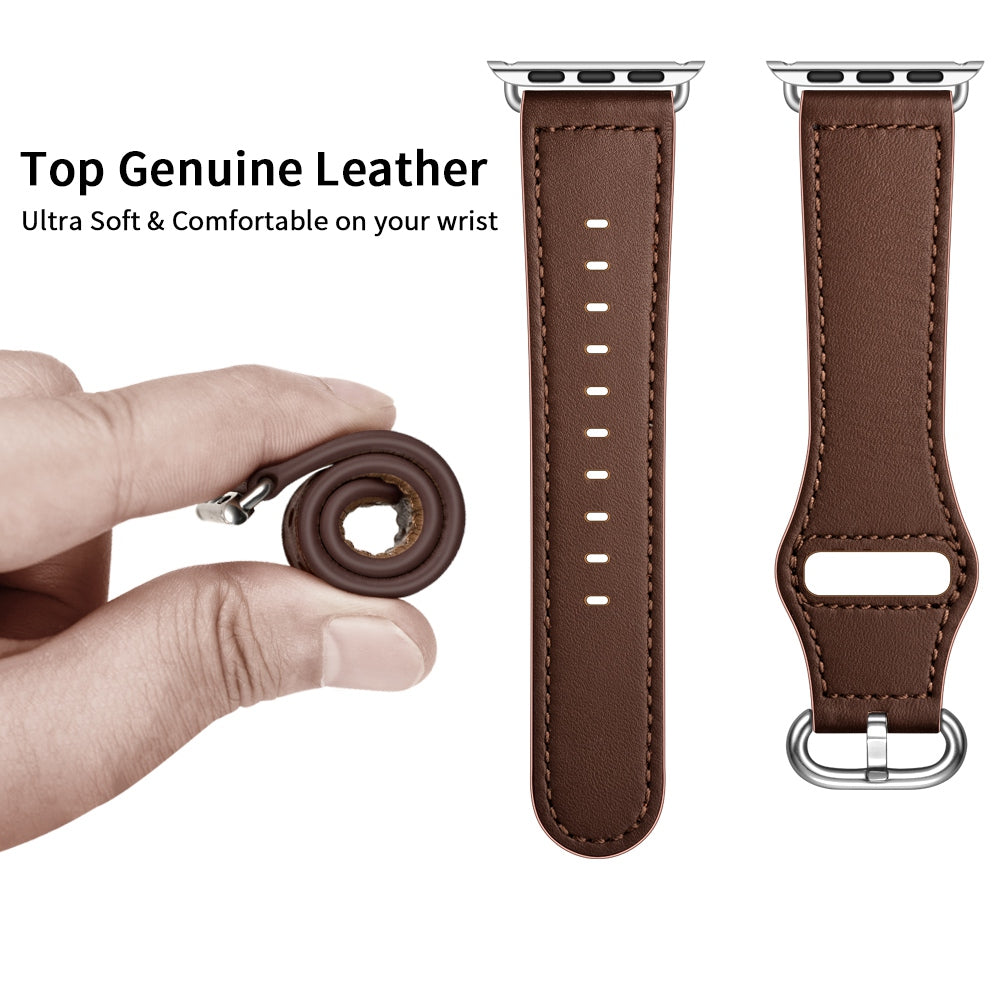 For Apple Watch Series 9 8 7 41mm SE (2023) SE (2020) SE 4 5 6 40mm 3 2 1 38mm Genuine Leather Watch Strap Replacement Wrist Band