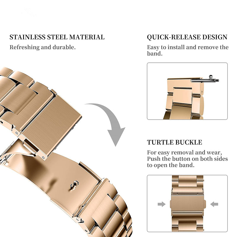 JLT For GarminMove 3S Garmin Vivomove 3S Active S Watch Band Replacement 18mm Three Beads Stainless Steel Wrist Strap