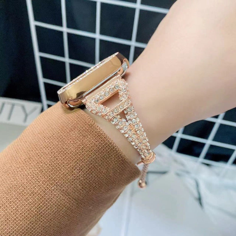 For Apple Watch Ultra 2 49mm Series 9 45mm SE (2023) 44mm Ultra 49mm 8 7 45mm 6 5 4 SE (2022) SE 44mm 3 2 1 42mm Rhinestone Decor Metal Smart Watch Band Wrist Strap