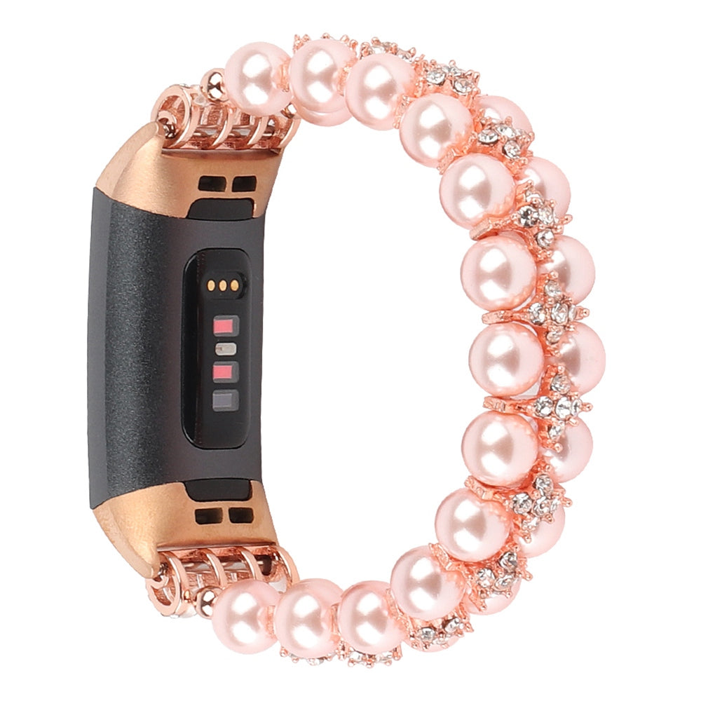 For Fitbit Charge 3 4 Two Rows Stylish Pearl Bracelet Wrist Strap Replacement Watch Band
