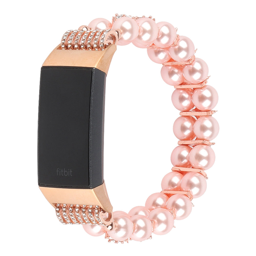 For Fitbit Charge 3 4 Two Rows Stylish Pearl Bracelet Wrist Strap Replacement Watch Band