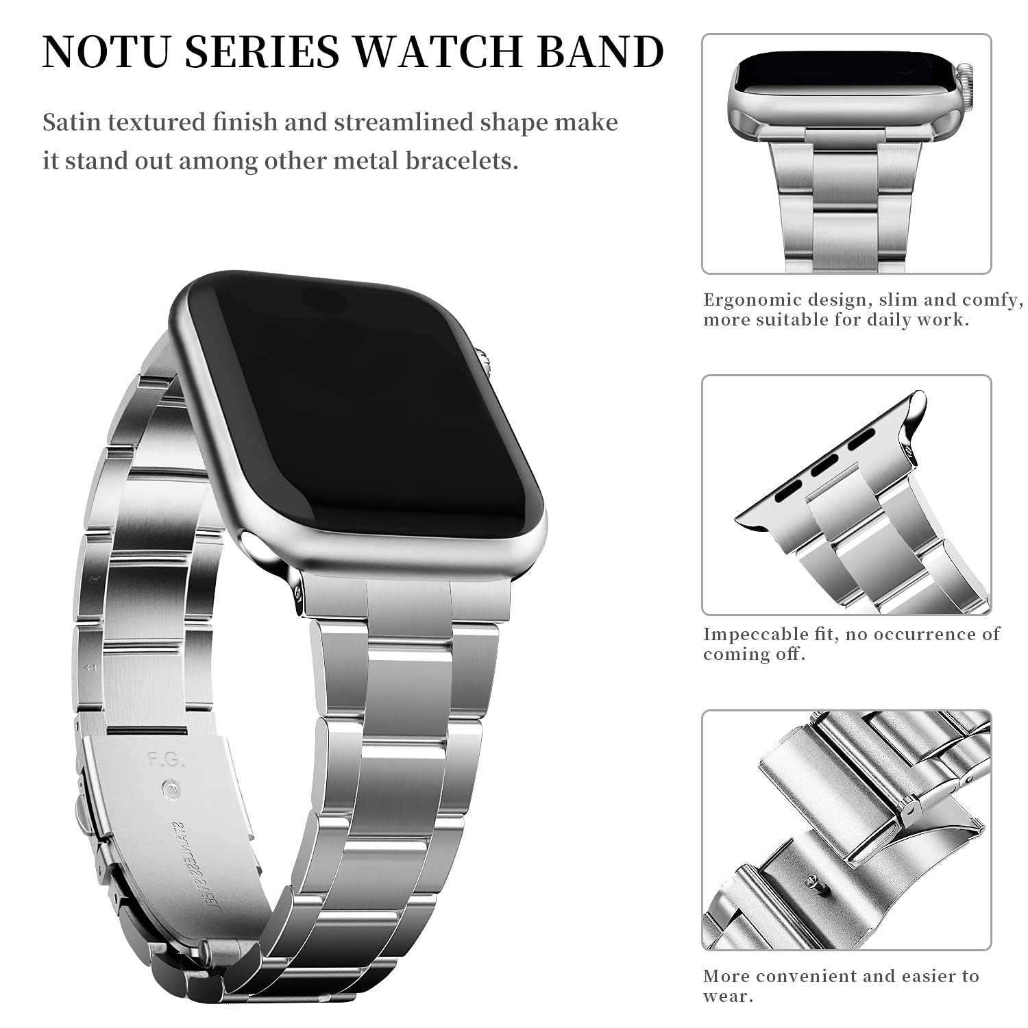 JLT For Apple Watch Ultra 2 49mm Series 9 45mm SE (2023) 44mm Ultra 49mm 8 7 45mm 6 5 4 SE (2022) SE 44mm 3 2 1 42mm Stainless Steel Watch Strap Folding Buckle Replacement Wrist Band
