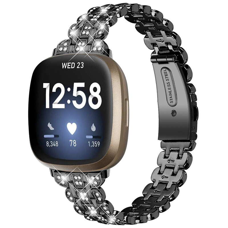 For Fitbit Versa 3 Fitbit Sense Rhinestone Decor Metal Smart Watch Band Buckle Design Watch Strap